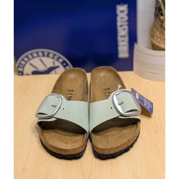 Birkenstock Madrid Big Buckle Matcha Green Nubuck Leather Slide Sandals EU40 NIB - Picture 5 of 14